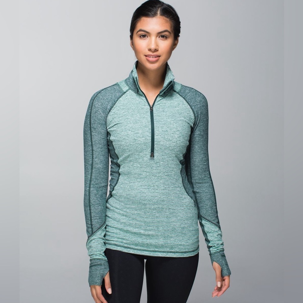 Lululemon Race Your Pace 1/2 Zip Hyper Stripe Heathered Green Size 6